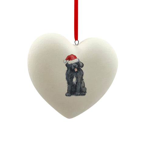 Newfoundland in Santa Hat Christmas Heart Bauble